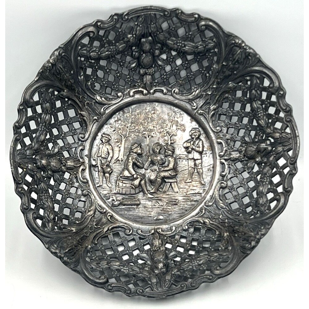 Antique Footed Basket Bowl Derby S.P. Co Victorian Silverplate Dutch Scene 01210